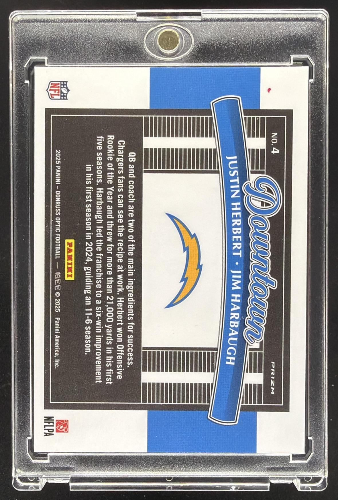 2025 Panini Donruss Optic Jim Harbaugh Justin Herbert #4 Downtown Duos