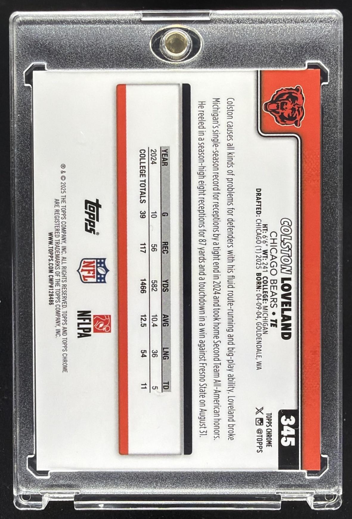 2025 Topps Chrome Colston Loveland #345 Rookie Image Variation Gold Refractor /50 SP RC