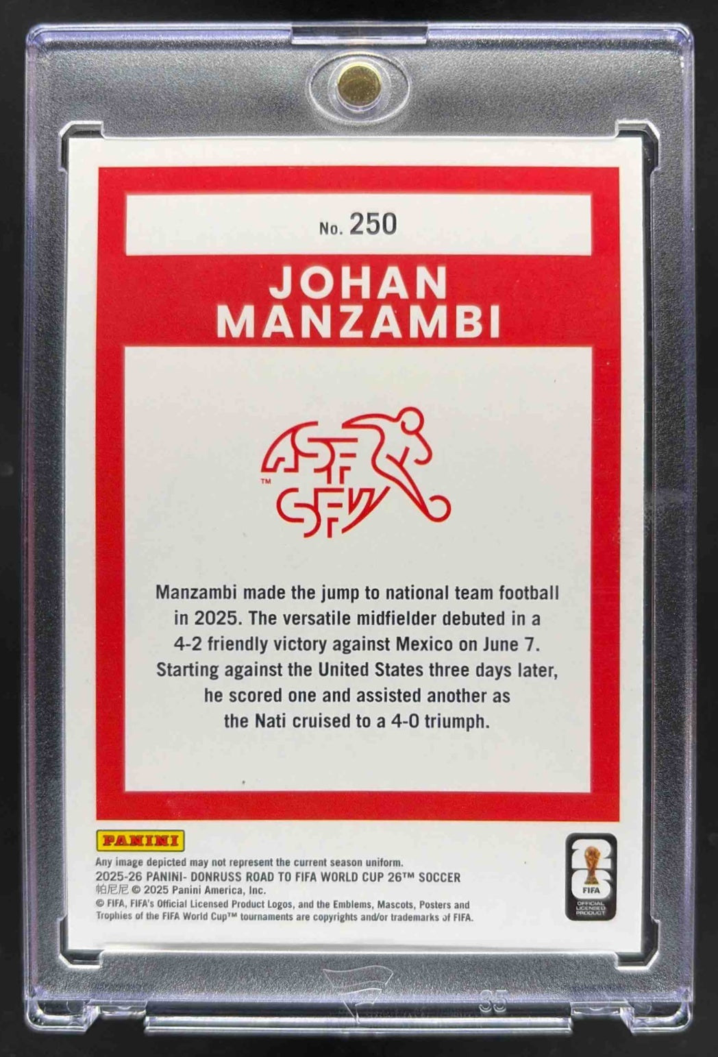 2025 Panini Donruss Road to FIFA World Cup 26' Johan Manzambi #250 Optic Rated Rookie /25
