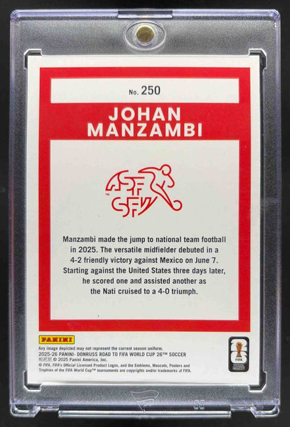 2025 Panini Donruss Road to FIFA World Cup 26' Johan Manzambi #250 Optic Rated Rookie /25