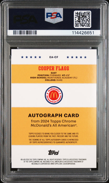 2024-25 Mcdonald's Chrome Cooper Flagg Event Auto PSA 9