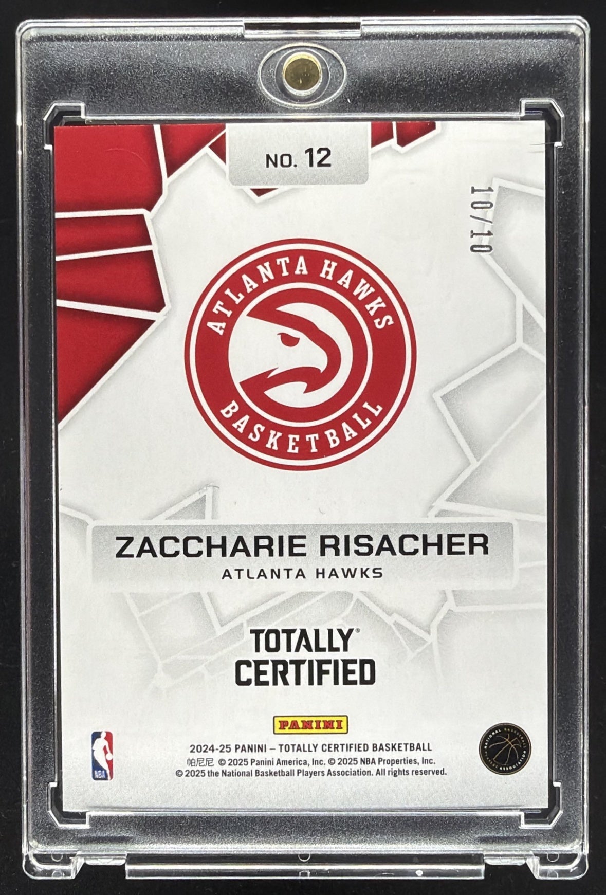 2024 Panini Totally Certified Zaccharie Risacher #12 Rock the Rim Gold Platinum Mirror /10 RC