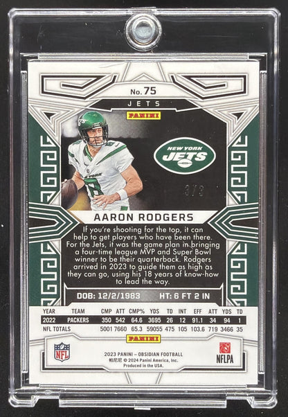 2023 Panini Obsidian Aaron Rodgers #75 Electric Etch Neon Flood FOTL 3/3