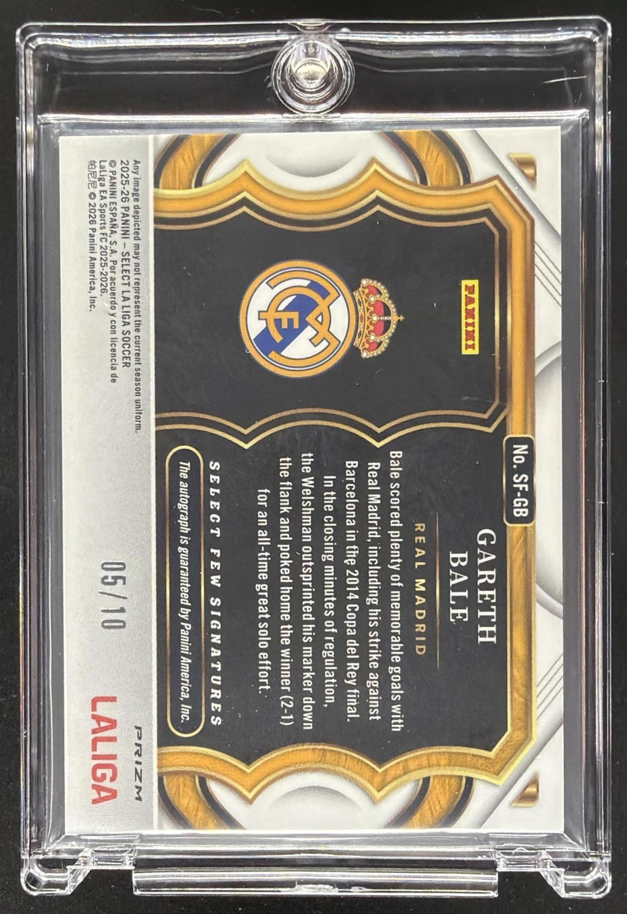 2025 Panini Select La Liga Gareth Bale #SF-GB Signatures Gold Prizm /10 Auto