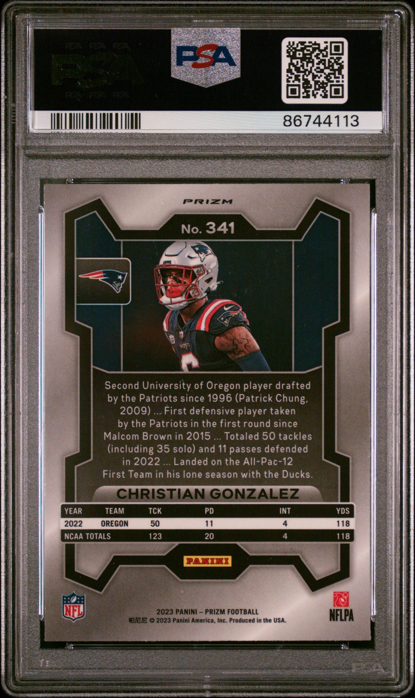 2023 Panini Prizm Christian Gonzalez #341 Rookie Variations Prizm RC PSA 10