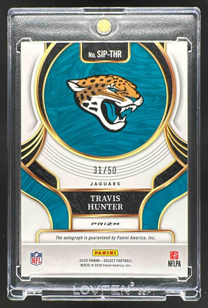 2025 Panini Select Travis Hunter #SIP-THR Signatures White Prizm 31/50 Auto