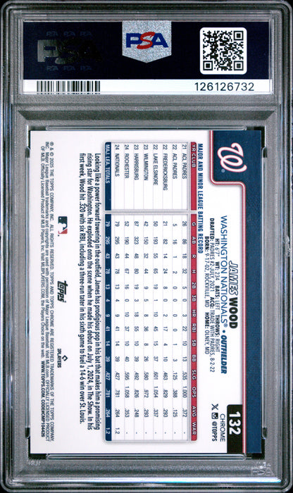 2025 Topps Chrome James Wood #132 Purple Refractor 107/250 RC PSA 10