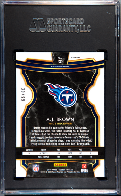 2019 Panini Select A.J. Brown Red /99 Prizm RC SGC 10