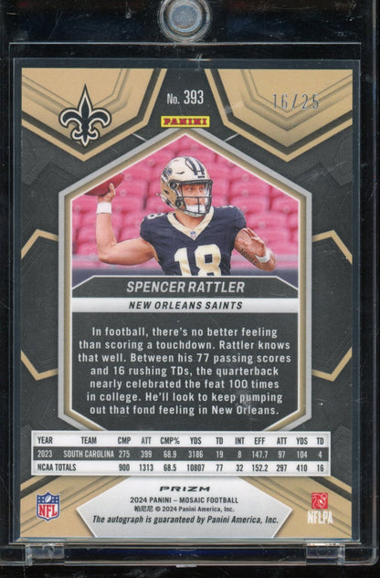 2024 Mosaic Spencer Rattler Green Rookie Auto 16/25