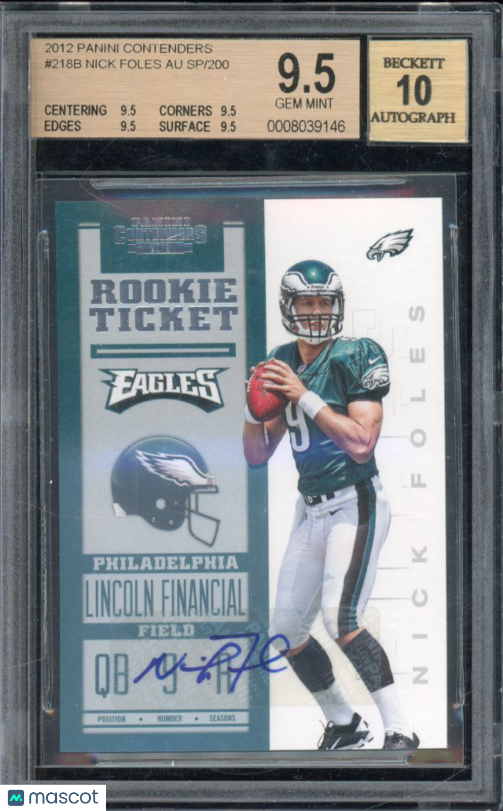 2012 Contenders Nick Foles Rookie Auto /200 BGS 9.5/10