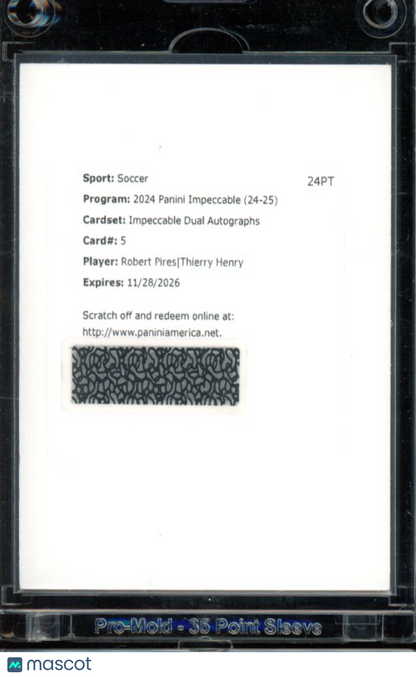 2024-25 Impeccable Robert Pires Thierry Henry Dual Auto /10