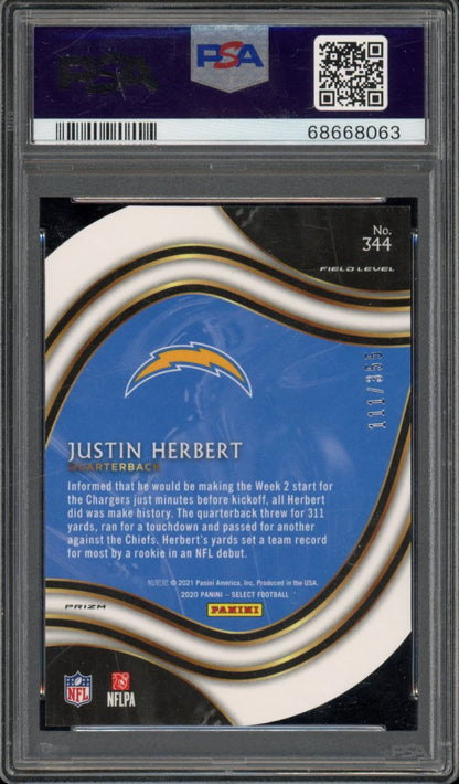 2020 Select Justin Herbert Die Cut Copper Rookie /355 PSA 10