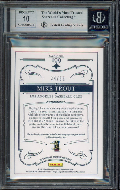 2012 National Treasures Mike Trout Rookie Patch Auto /99 BGS 8.5