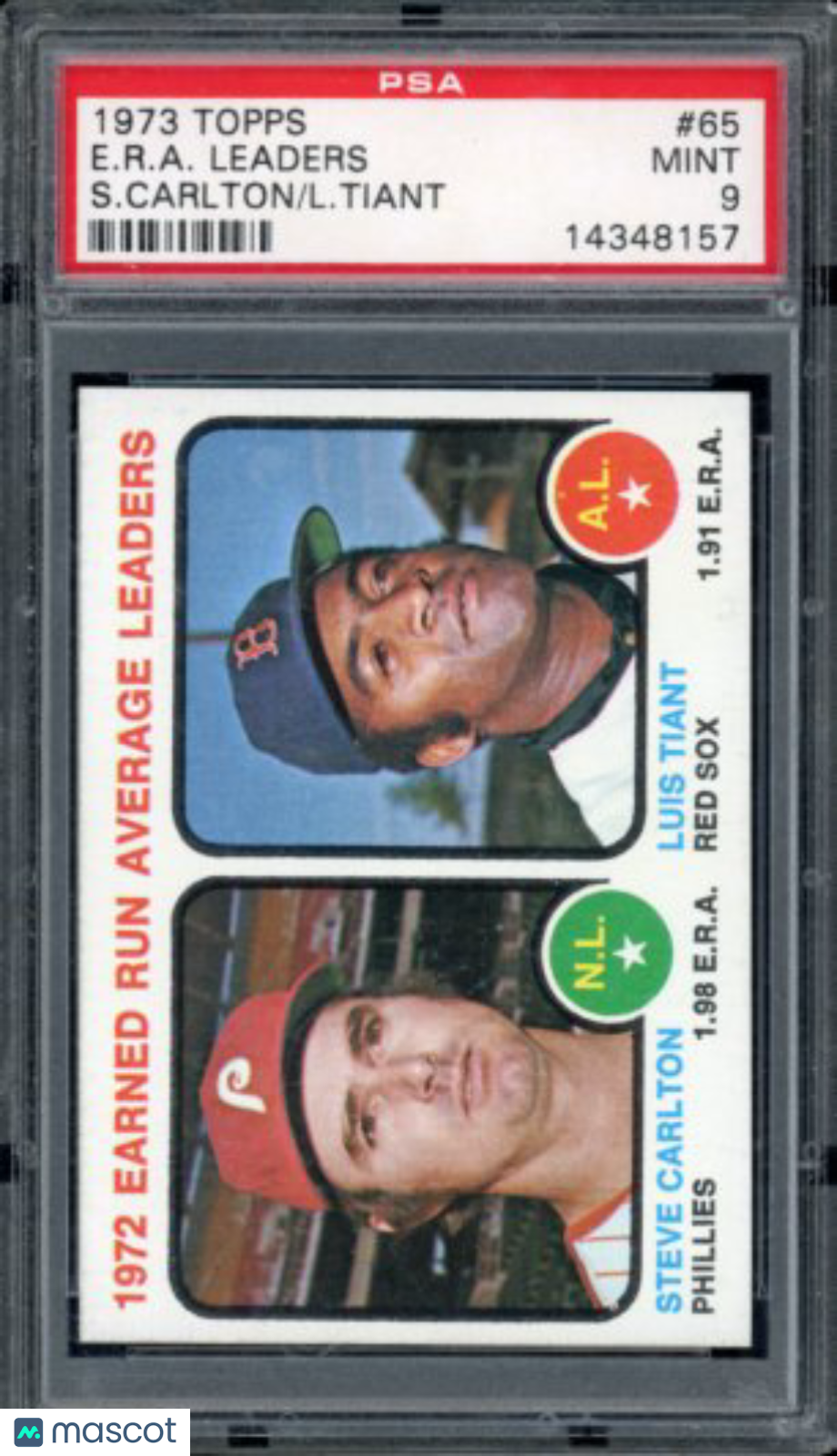 1973 Topps Steve Carlton Luis Tiant ERA Leaders PSA 9