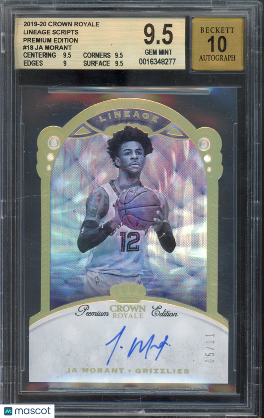 2019 Crown Royale Ja Morant Premium Lineage Scripts 05/11 BGS 9.5 AUTO 10 RC