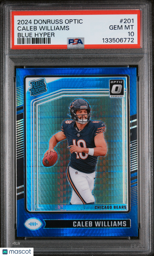 2024 Panini Donruss Optic Caleb Williams #201 Blue Hyper Rated Rookie PSA 10