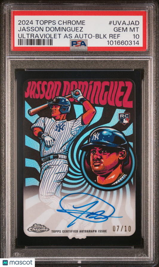 2024 Topps Chrome Jasson Dominguez Ultraviolet Black Refractor Rookie Auto /10 PSA 10