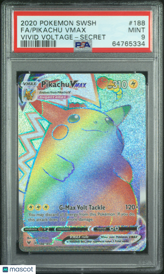 2020 Pokemon Sword & Shield Vivid Voltage Pikachu VMAX #188/185 PSA 9