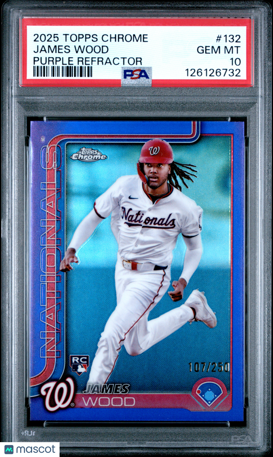 2025 Topps Chrome James Wood #132 Purple Refractor 107/250 RC PSA 10