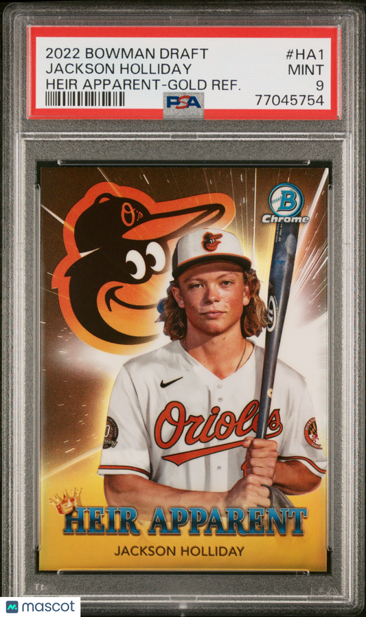 2022 Bowman Chrome Jackson Holliday Heir Apparent Gold /50 PSA 10 (crack)