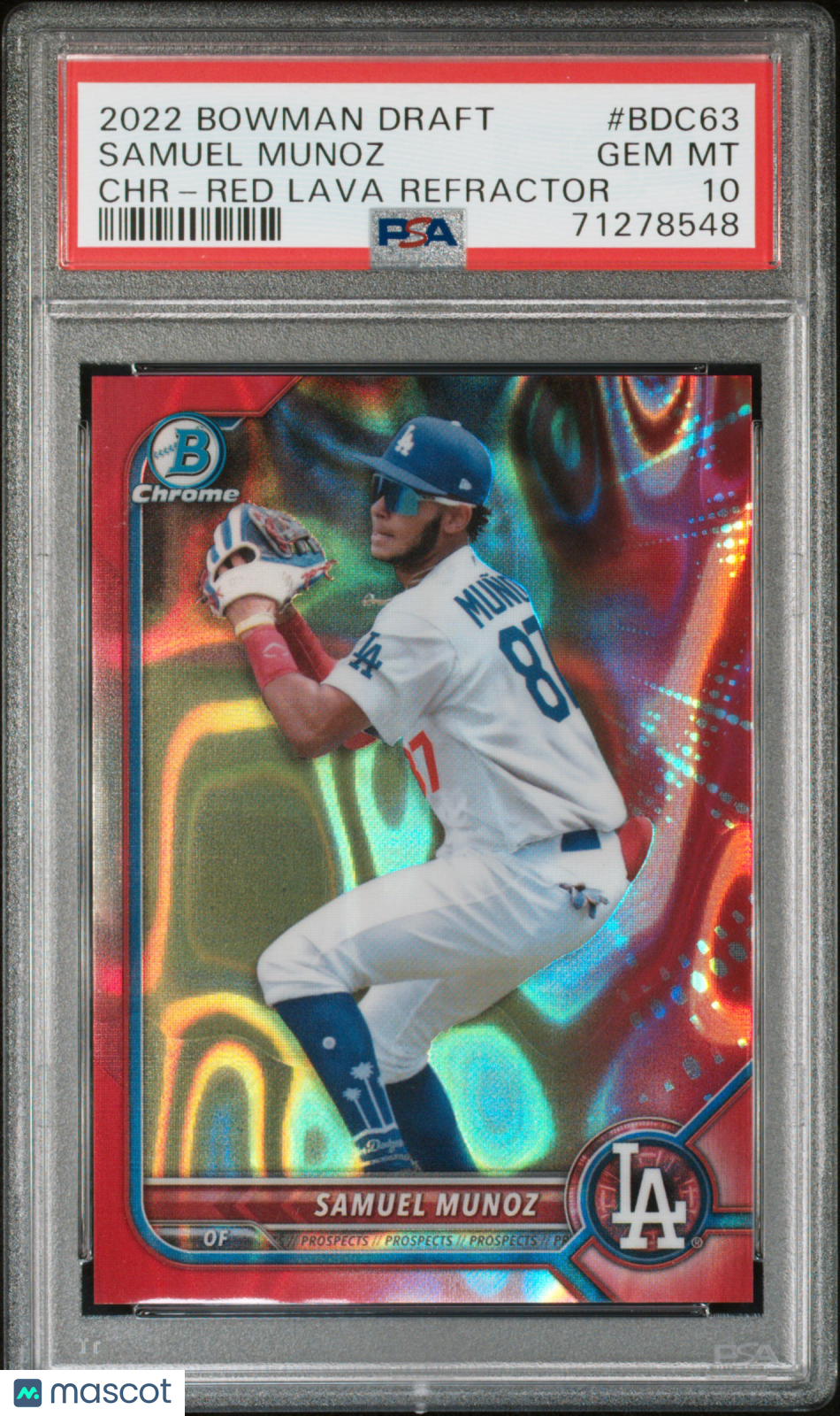 2022 Bowman Draft Samuel Munoz #BDC-63 Chrome Red Lava Refractor /5 PSA 10