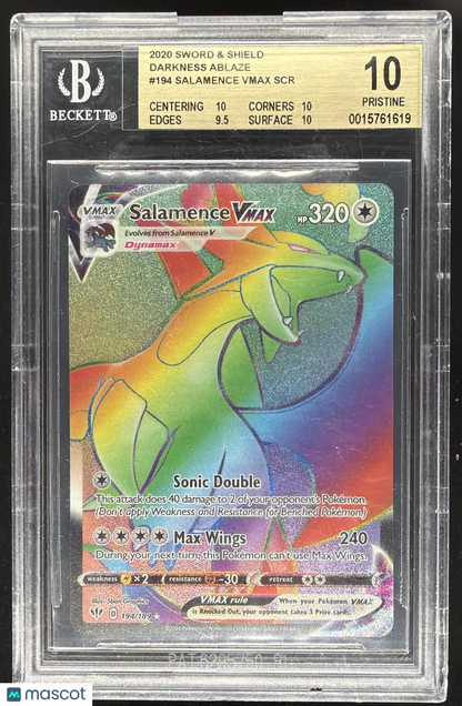 2020 Pokemon Sword & Shield Darkness Ablaze Salamence VMAX #194/189 BGS 10