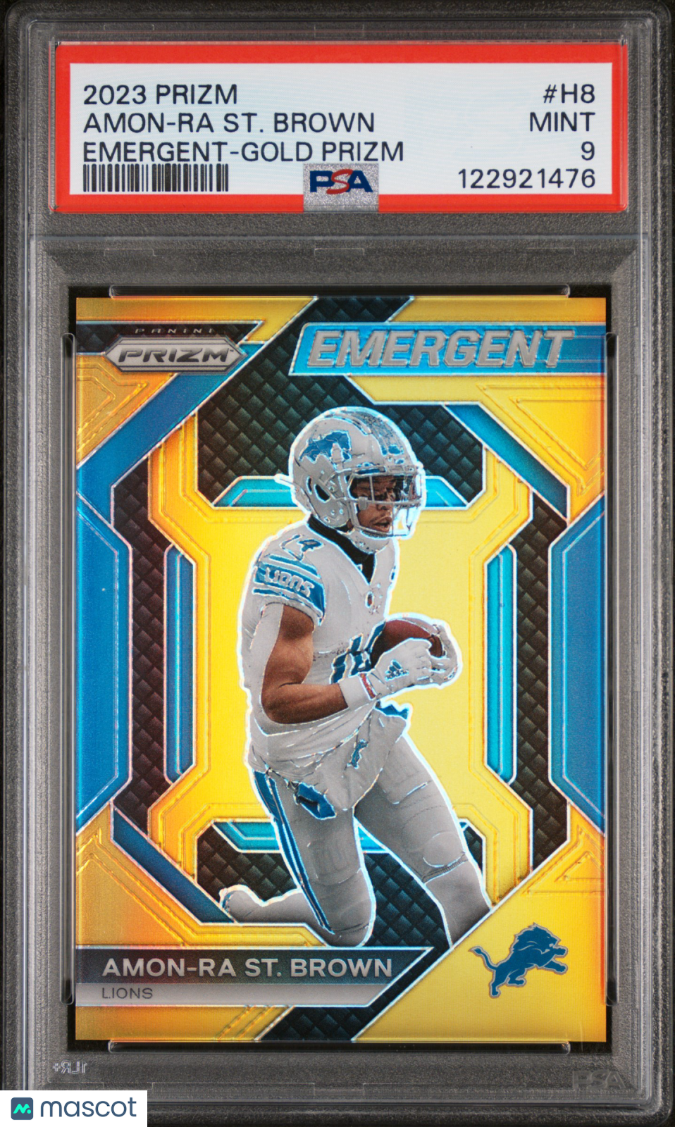 2023 Panini Prizm Amon-Ra St. Brown #H-8 Emergent Prizms Gold /10 PSA 9