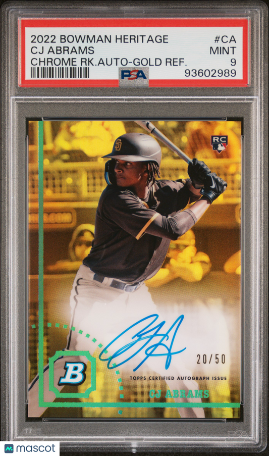 2022 Bowman Heritage CJ Abrams Gold Rookie Auto /50 PSA 9