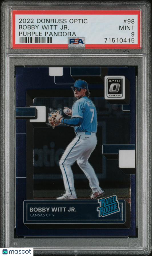 2022 Optic Bobby Witt Jr Rookie Purple Pandora /99 PSA 9