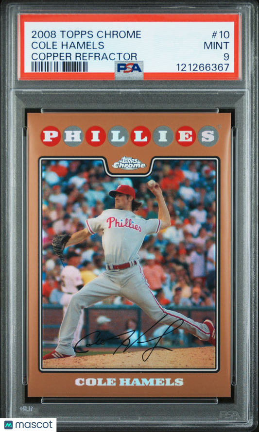 2008 Topps Chrome Cole Hamels #10 Copper Refractor 128/599 PSA 9