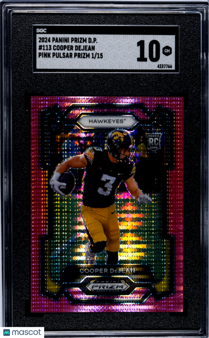 2024 Panini Prizm Draft Picks Cooper DeJean #113 RC Pink Pulsar /15 SGC 10