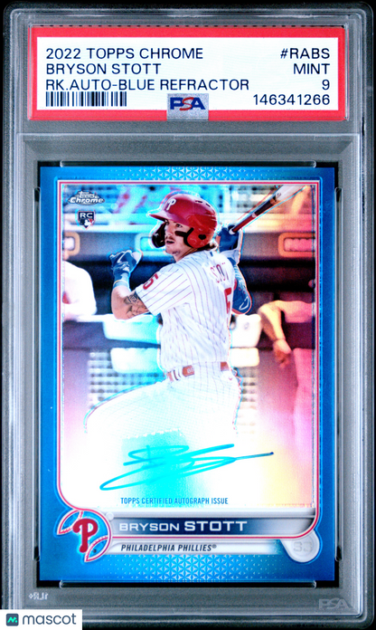 2022 Topps Chrome Bryson Stott #RA-BS Rookie Auto Blue Refractor /150 RC PSA 9