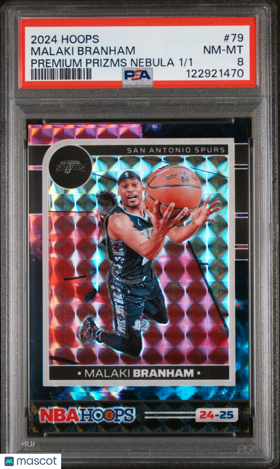 2024-25 Panini Hoops Malaki Branham #79 Nebula Prizm Premium 1/1 PSA 8