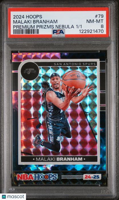 2024-25 Panini Hoops Malaki Branham #79 Nebula Prizm Premium 1/1 PSA 8