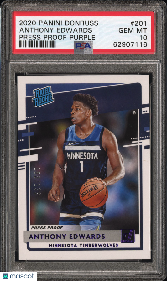 2020-21 Panini Donruss Anthony Edwards #201 Press Proof Purple 183/199 RC PSA 10