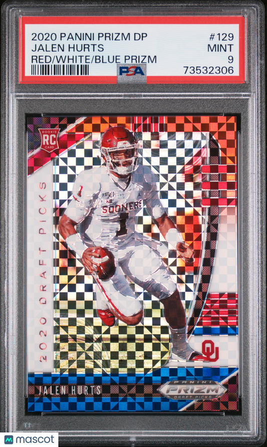 2020 Prizm DP Jalen Hurts Red White Blue Rookie /99 PSA 9
