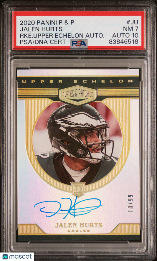2020 Plates and Patches Jalen Hurts Upper Echelon RC Auto /99 PSA 7/10