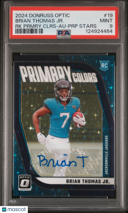2024 Optic Brian Thomas Jr Primary Colors Purple Stars Rookie Auto /25 PSA 9