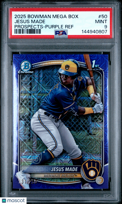 2025 Bowman Jesus Made #BCP-50 Chrome Mega Box Purple Refractor /250 1st PSA 9