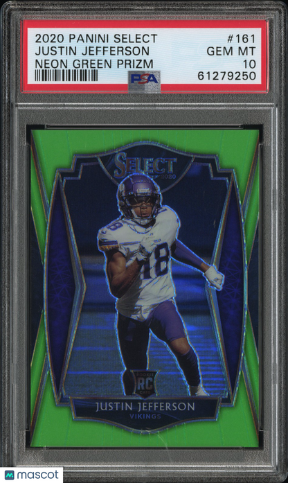 2020 Select Justin Jefferson Neon Green Rookie /49 PSA 10