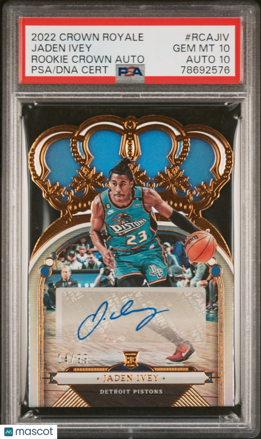 2022 Panini Crown Royale Jaden Ivey #RCA-JIV Rookie Auto /99 RC PSA 10