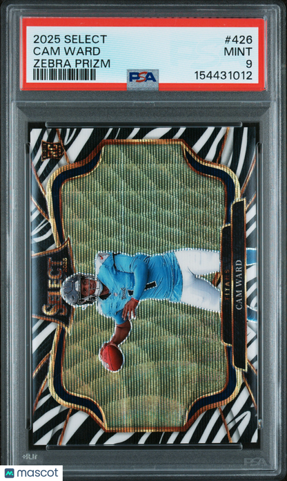 2025 Panini Select Cam Ward #426 Field Level Zebra Prizm RC PSA 9