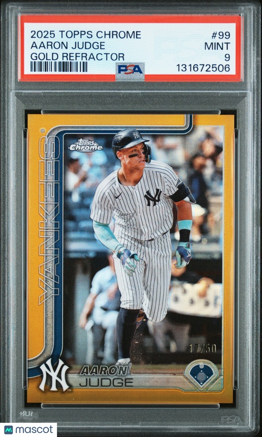 2025 Topps Chrome Aaron Judge #99 Gold Refractor 17/50 Yankees PSA 9