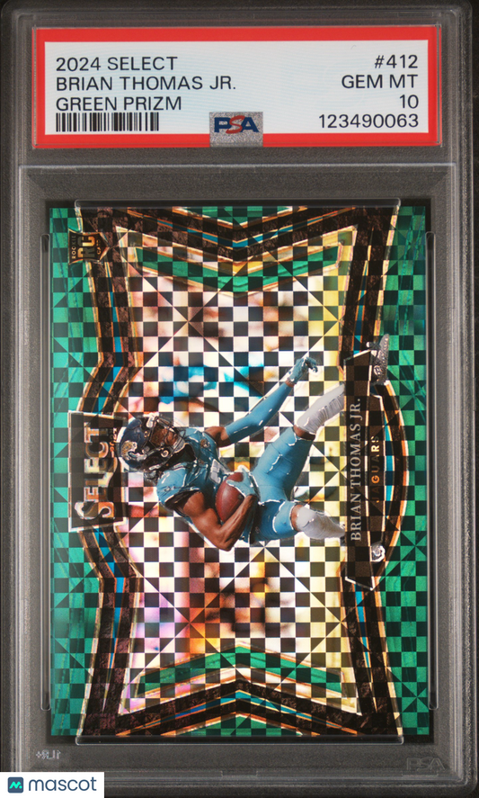 2024 Panini Select Brian Thomas Jr. #412 Field Level Green Prizm 5/5 RC PSA 10