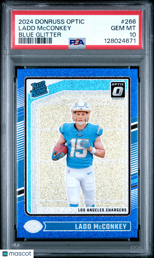 2024 Optic Ladd Mcconkey Blue Glitter Rookie PSA 10