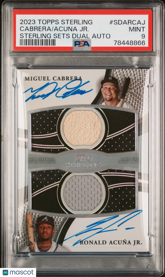 2023 Topps Sterling Miguel Cabrera Ronald Acuna Jr. Dual Patch Auto Red /5 PSA 9