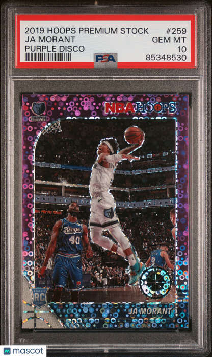 2019-20 Hoops Premium Stock Ja Morant Purple Disco Rookie PSA 10