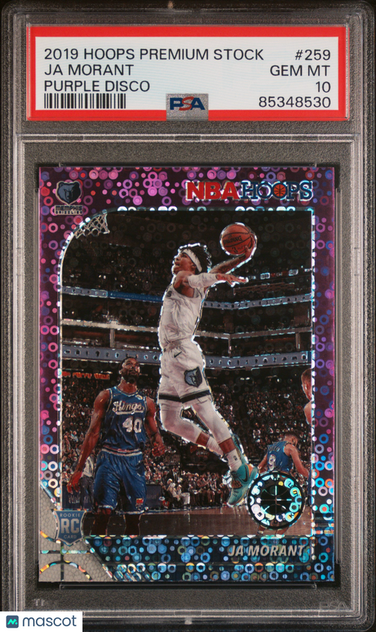 2019-20 Hoops Premium Stock Ja Morant Purple Disco Rookie PSA 10
