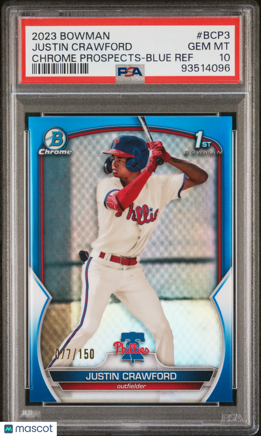 2023 Bowman Chrome Justin Crawford Blue Refractor /150 PSA 10