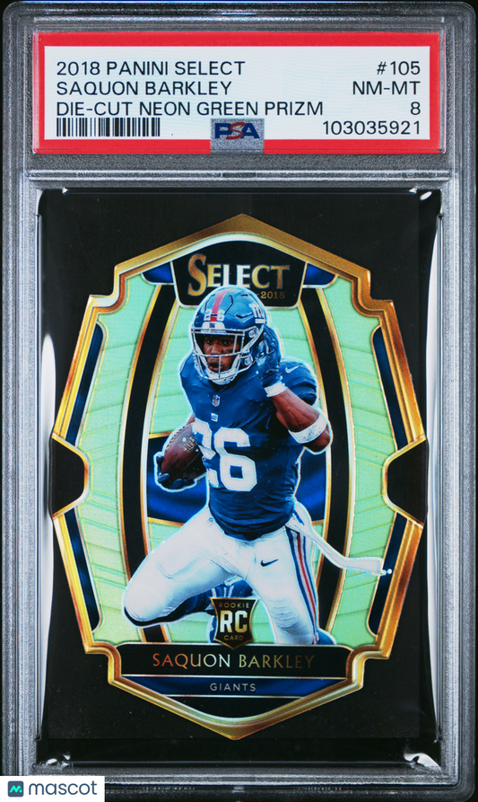 2018 Select Saquon Barkley Die Cut Neon Green Rookie /49 PSA 8